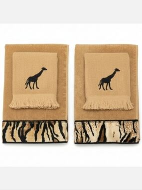 Avanti Giraffe Hand Towel Set Tan Black Animal Print Wild African Safari Theme
